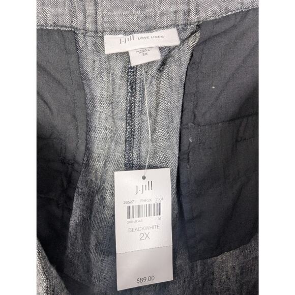 NWT J. Jill Linen High Rise Cropped Wide Leg Pant in Black White - Picture 7 of 8